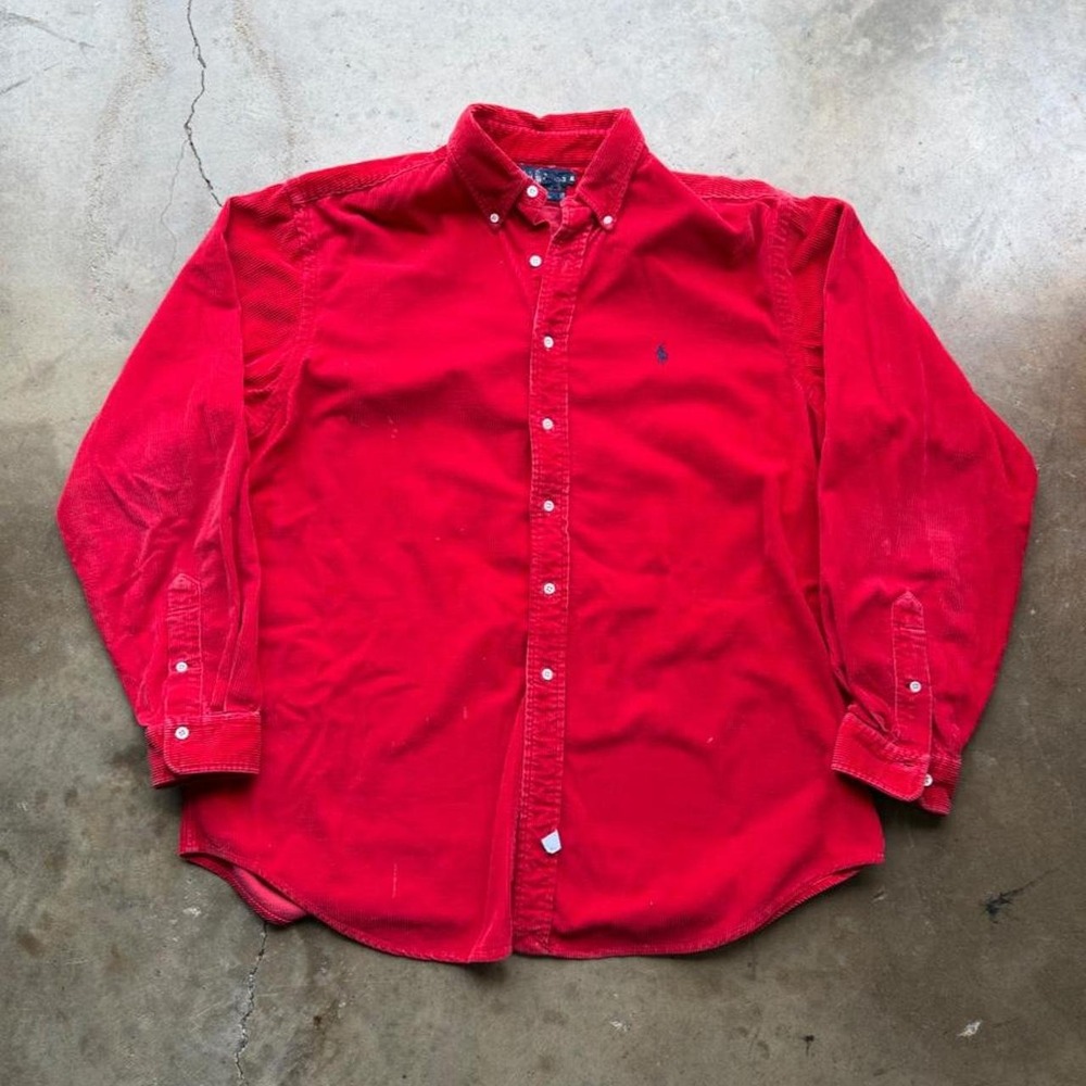 Vintage 90s Red Polo Ralph Lauren corduroy button up shirt size XL